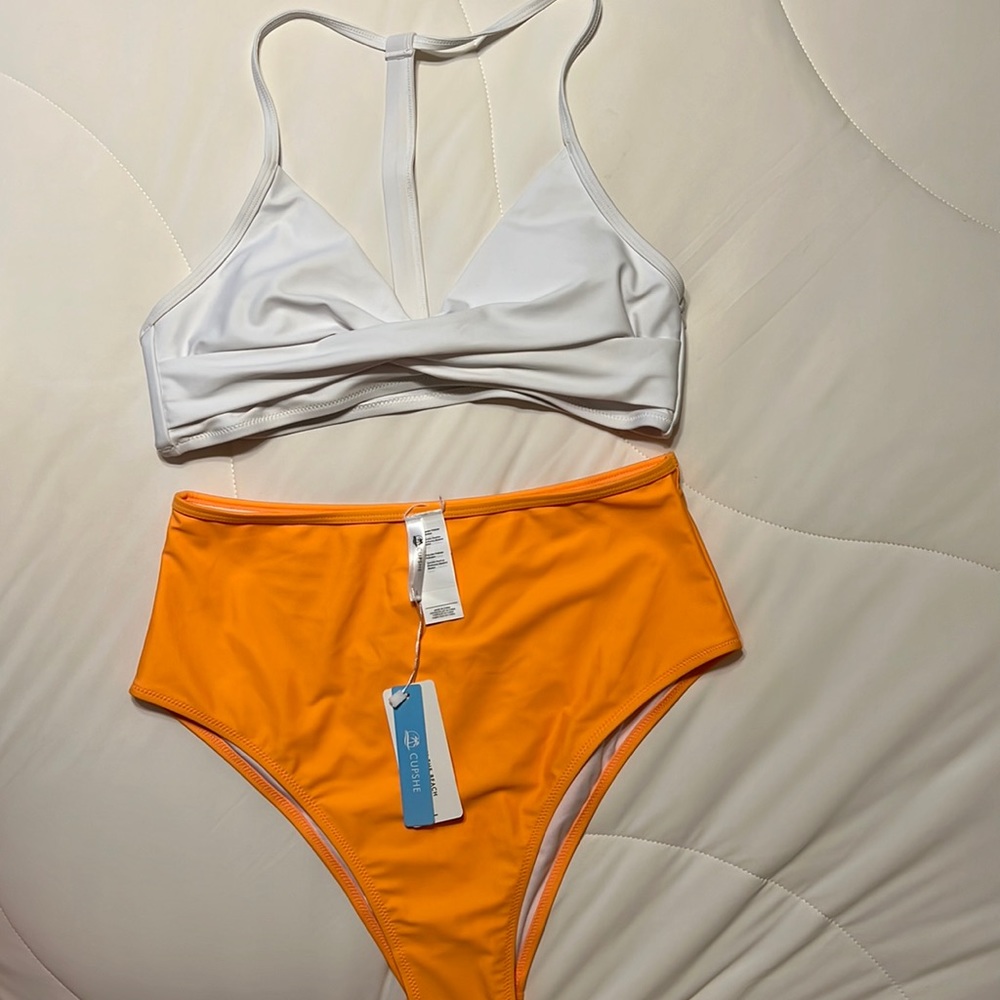 2 piece NWT, white and orange bikini